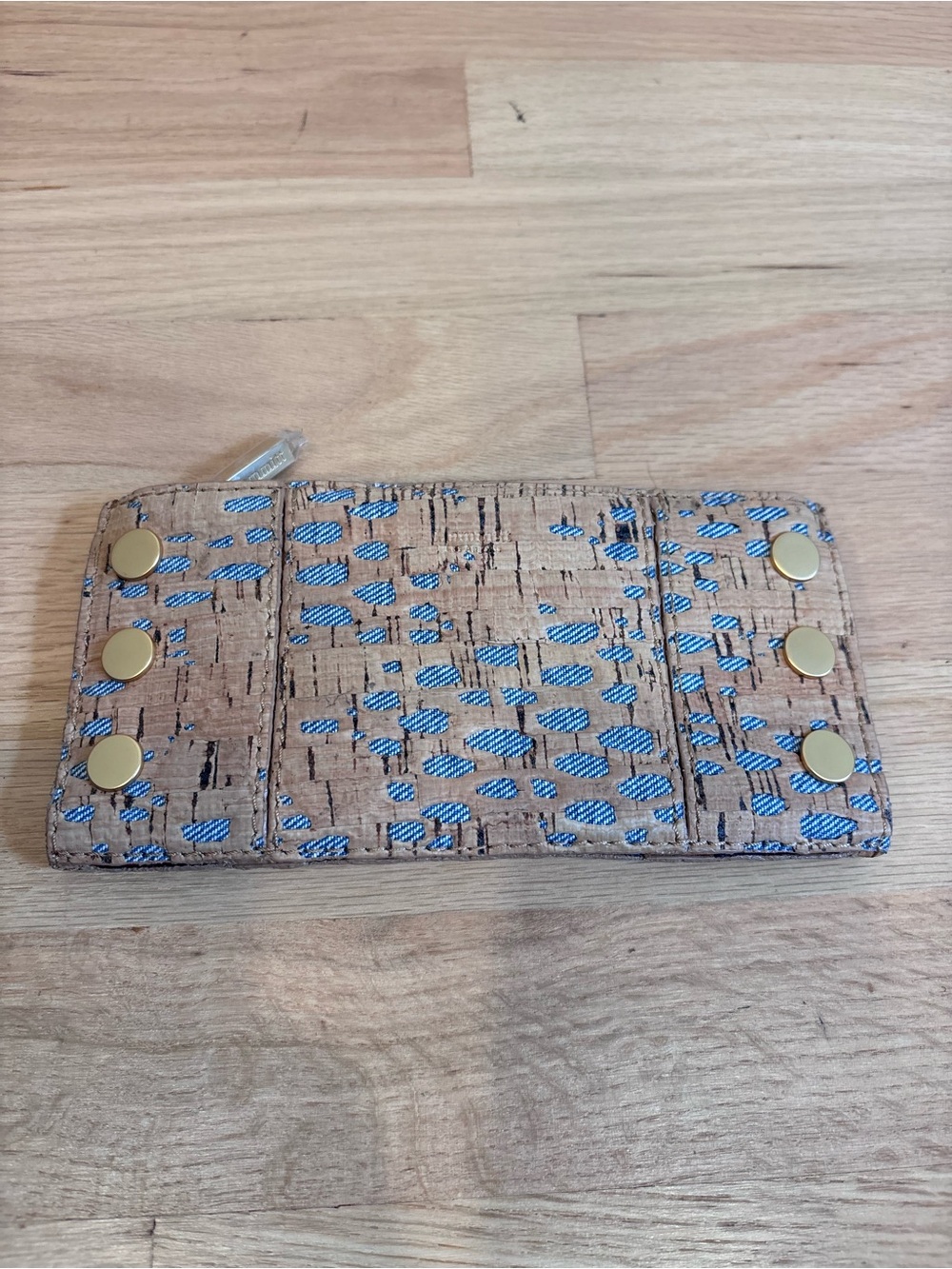 Hammitt 110 North Wallet in natural cork with blue denim detail NWOT